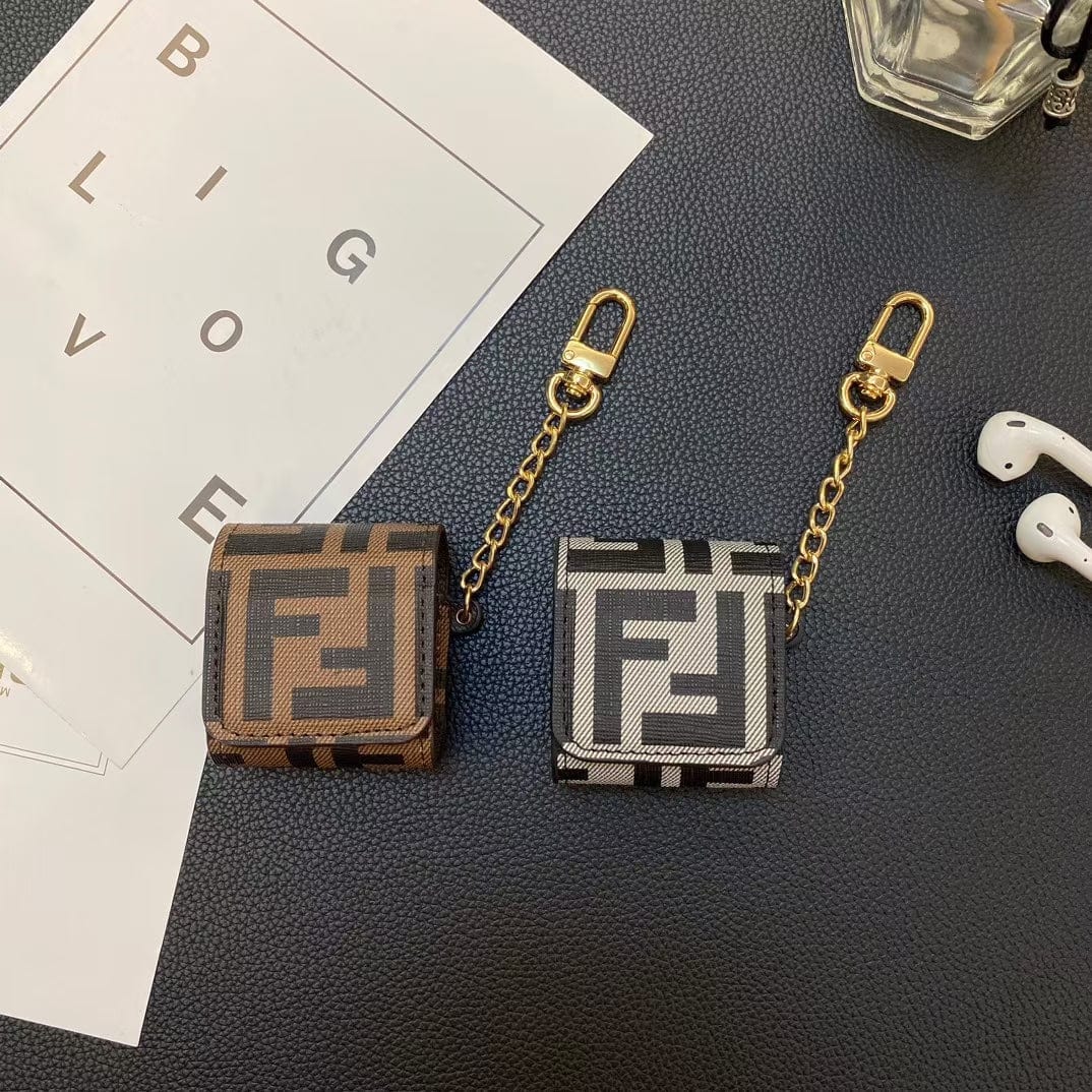 Tunde Store Fendi Monogram Airpod Covers with Gold Chain