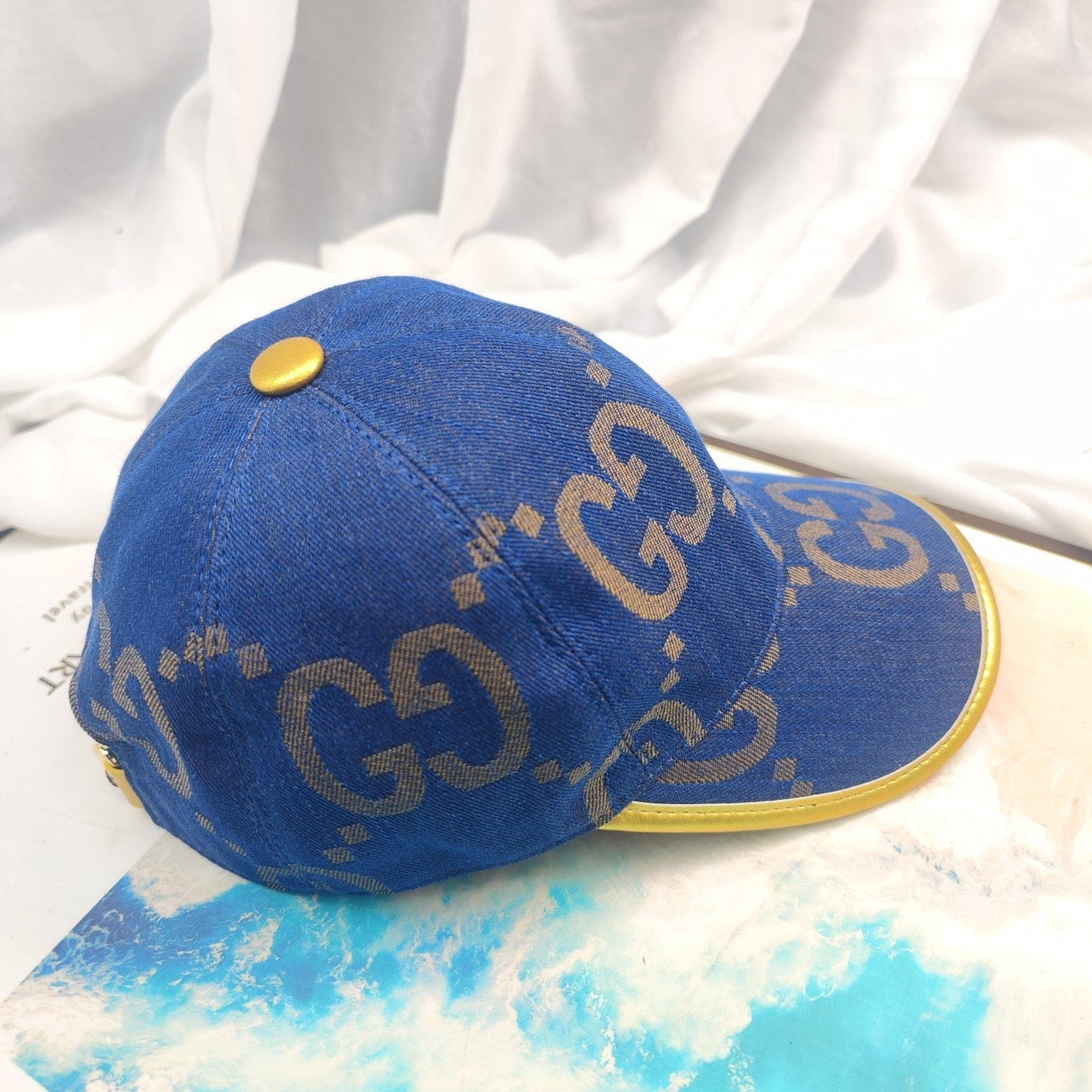 Tunde Store Gucci Blue Cap For Men with Golden Touch