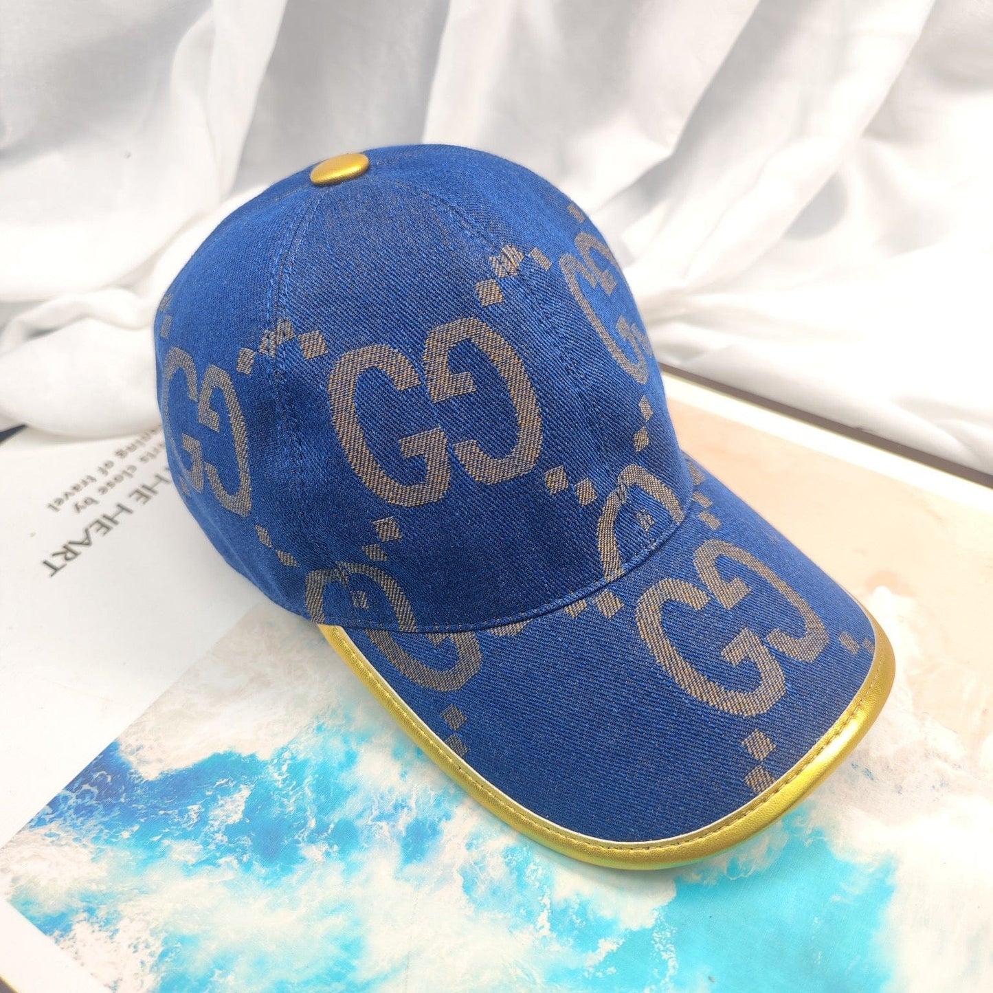Tunde Store Gucci Blue Cap For Men with Golden Touch