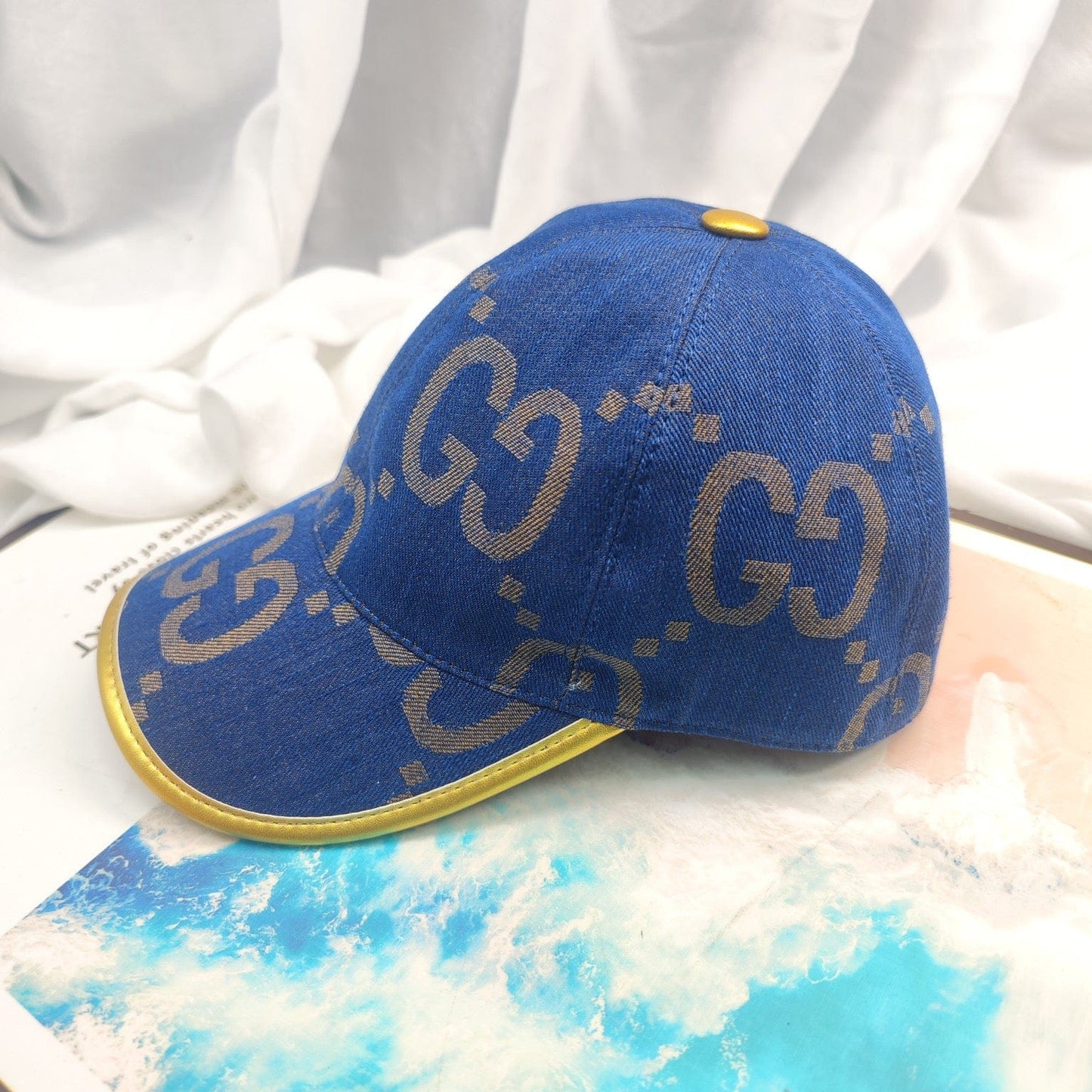 Tunde Store Gucci Blue Cap For Men with Golden Touch