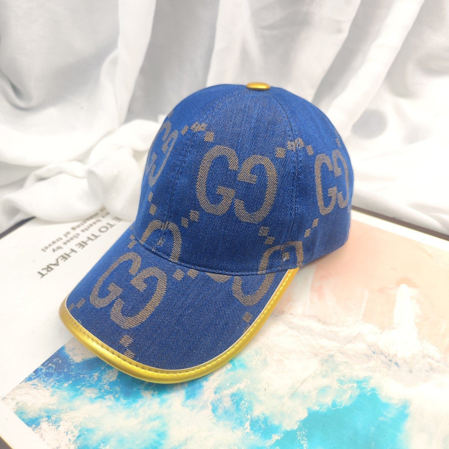 Tunde Store Gucci Blue Cap For Men with Golden Touch