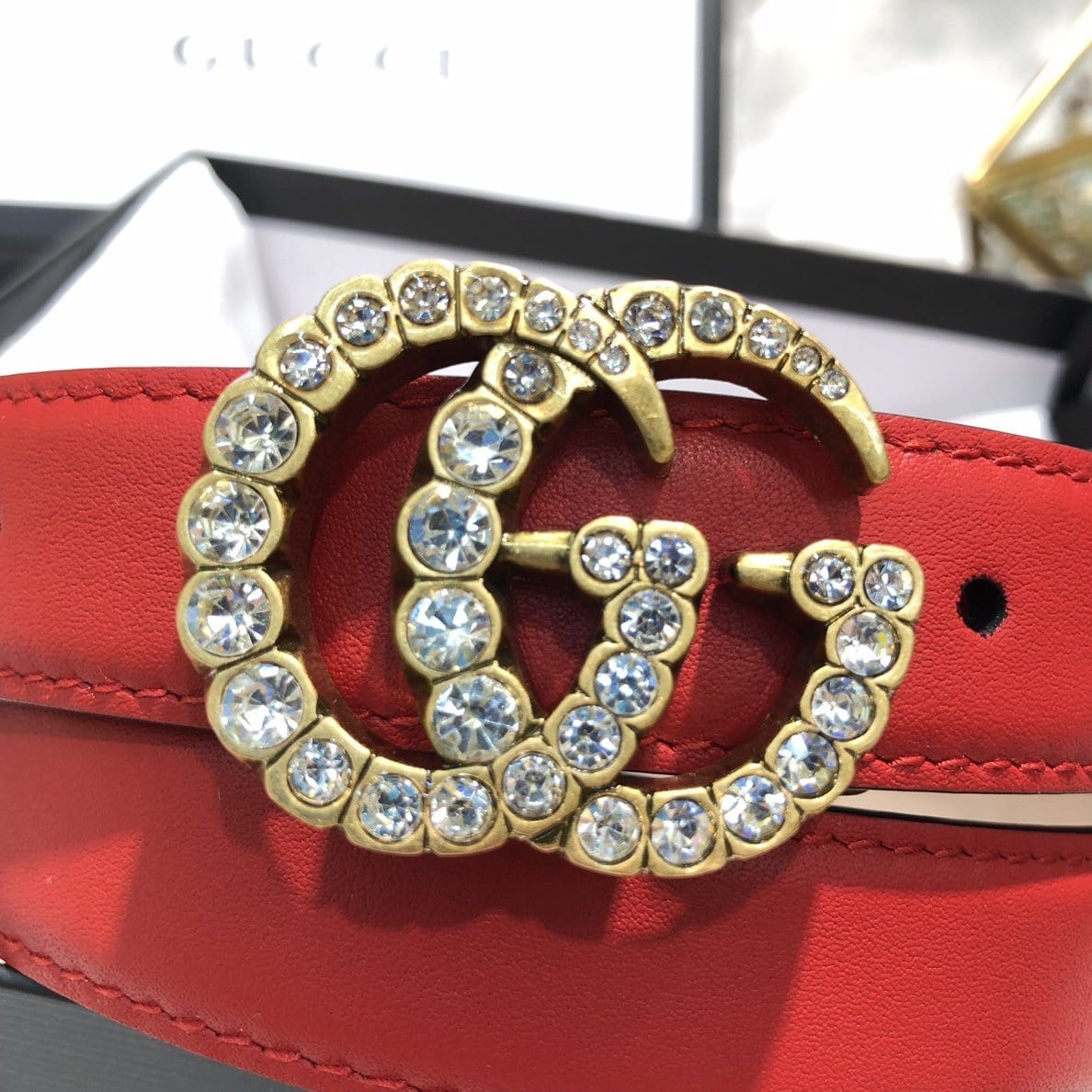 Tunde Store Gucci Crimson Leather Belt - Glamorous Buckle