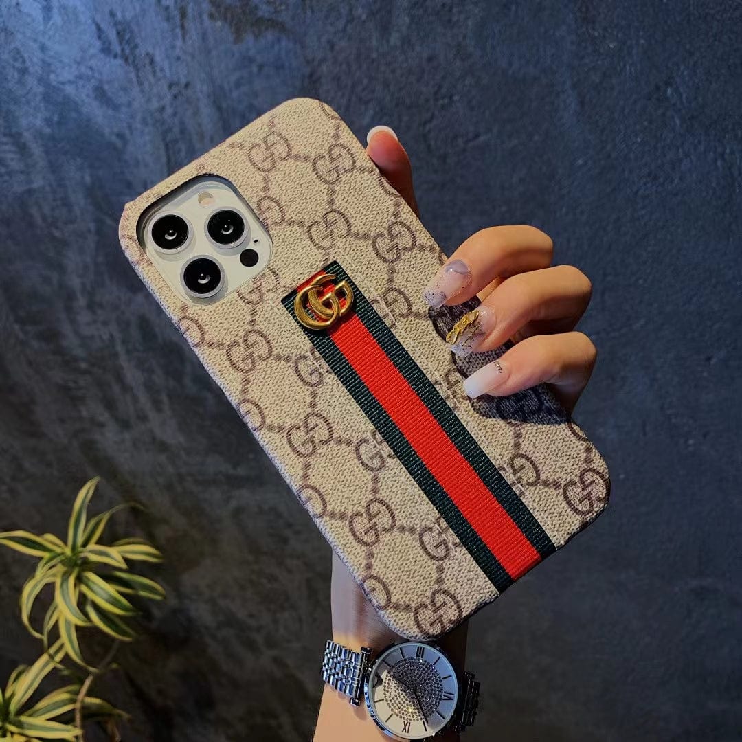 Tunde Store Gucci Monogram Canvas iPhone Case with Stripe Detail