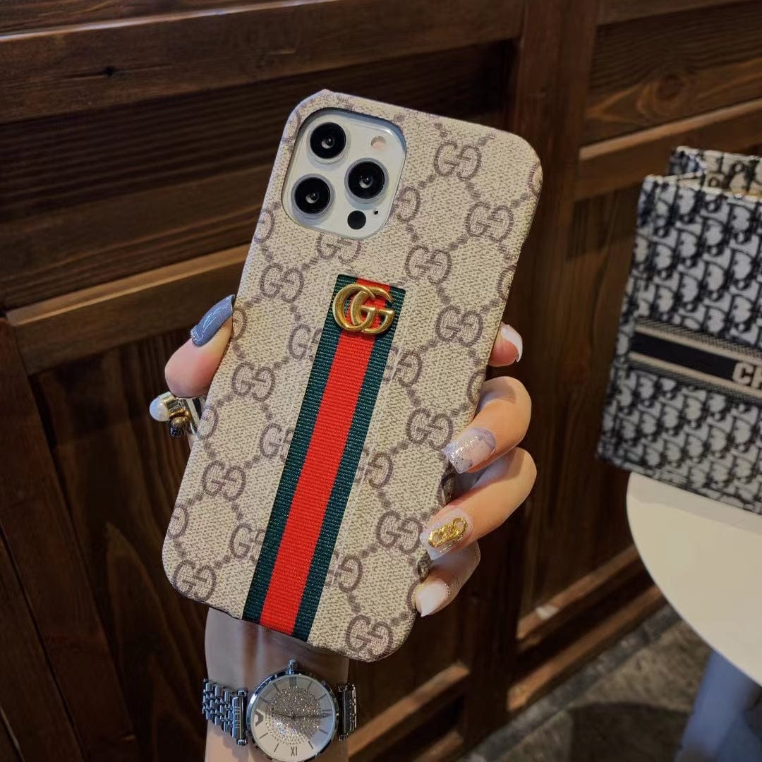 Tunde Store Gucci Monogram Canvas iPhone Case with Stripe Detail