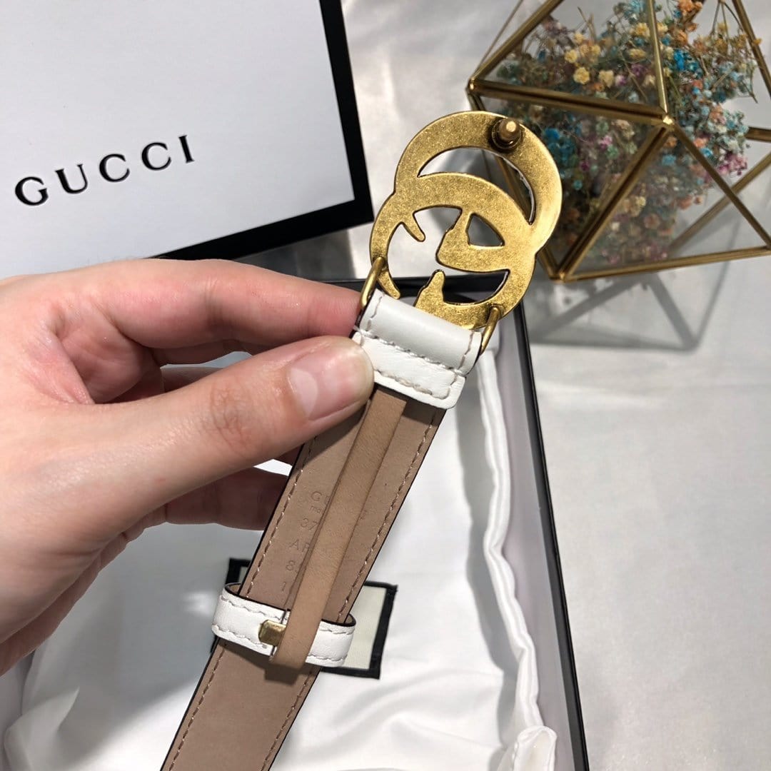 Tunde Store Gucci Pure White Leather Belt - Glamorous Buckle