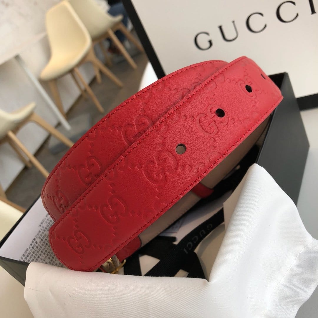 Tunde Store Gucci Red Leather Belt with Golden Gucci Buckle