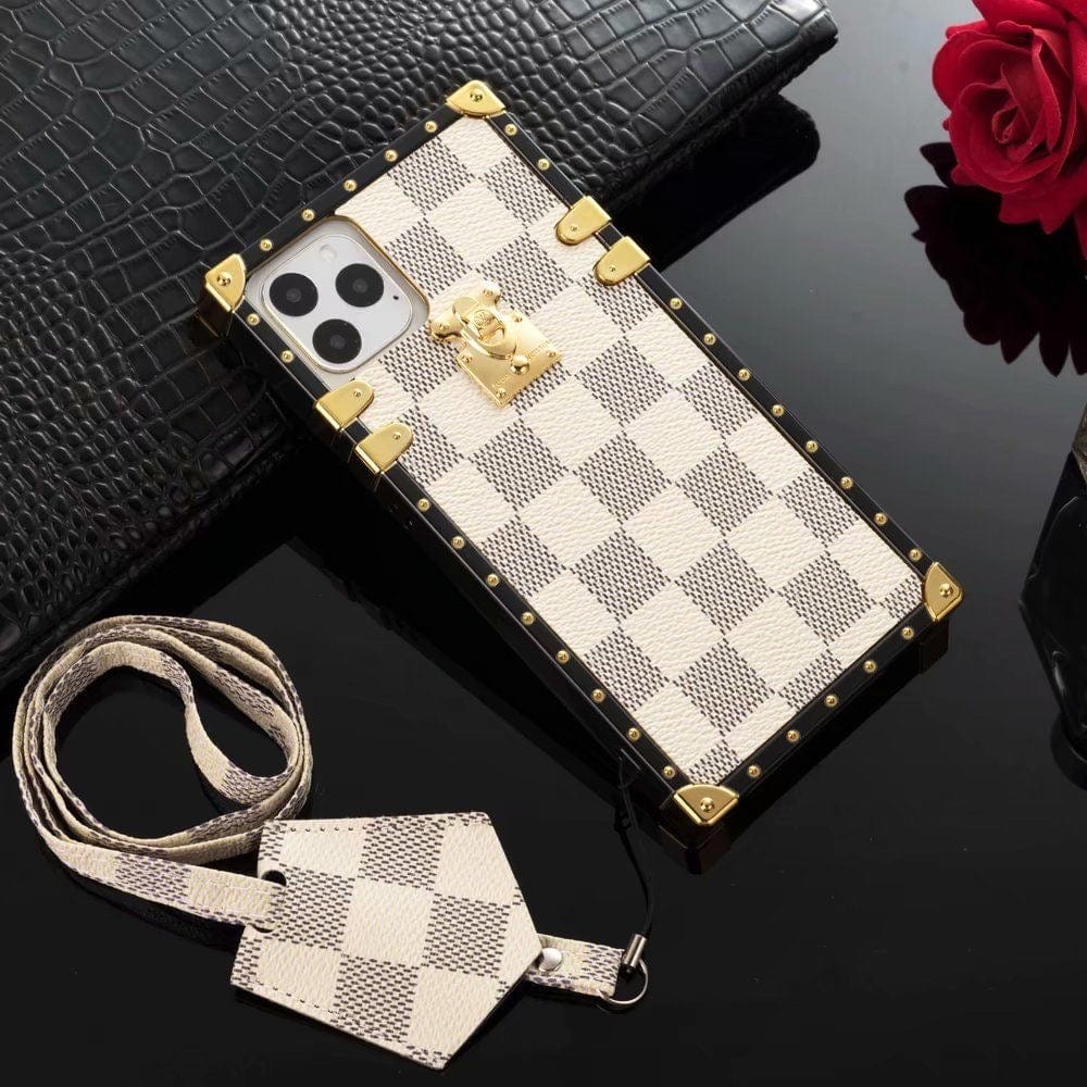 Tunde Store Louis Vuitton Checkered Trunk-Inspired iPhone Cases with Gold Hardware