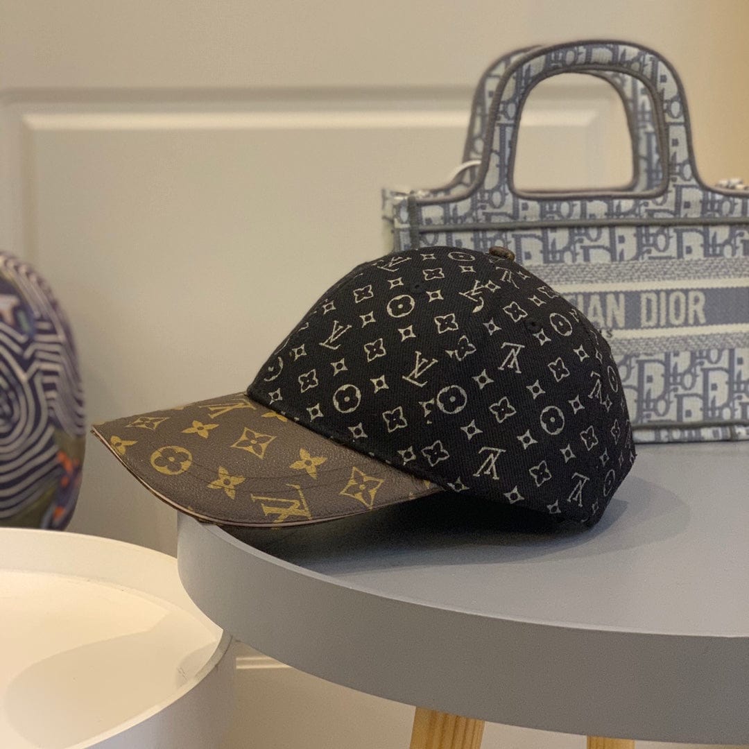 Tunde Store Louis Vuitton Monogram-Print Cap in Black Canvas with Brown Leather Brim