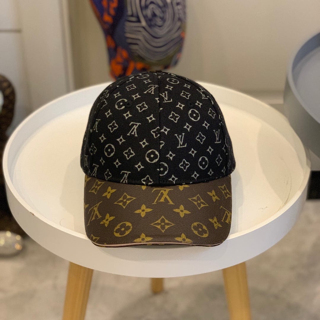 Tunde Store Louis Vuitton Monogram-Print Cap in Black Canvas with Brown Leather Brim