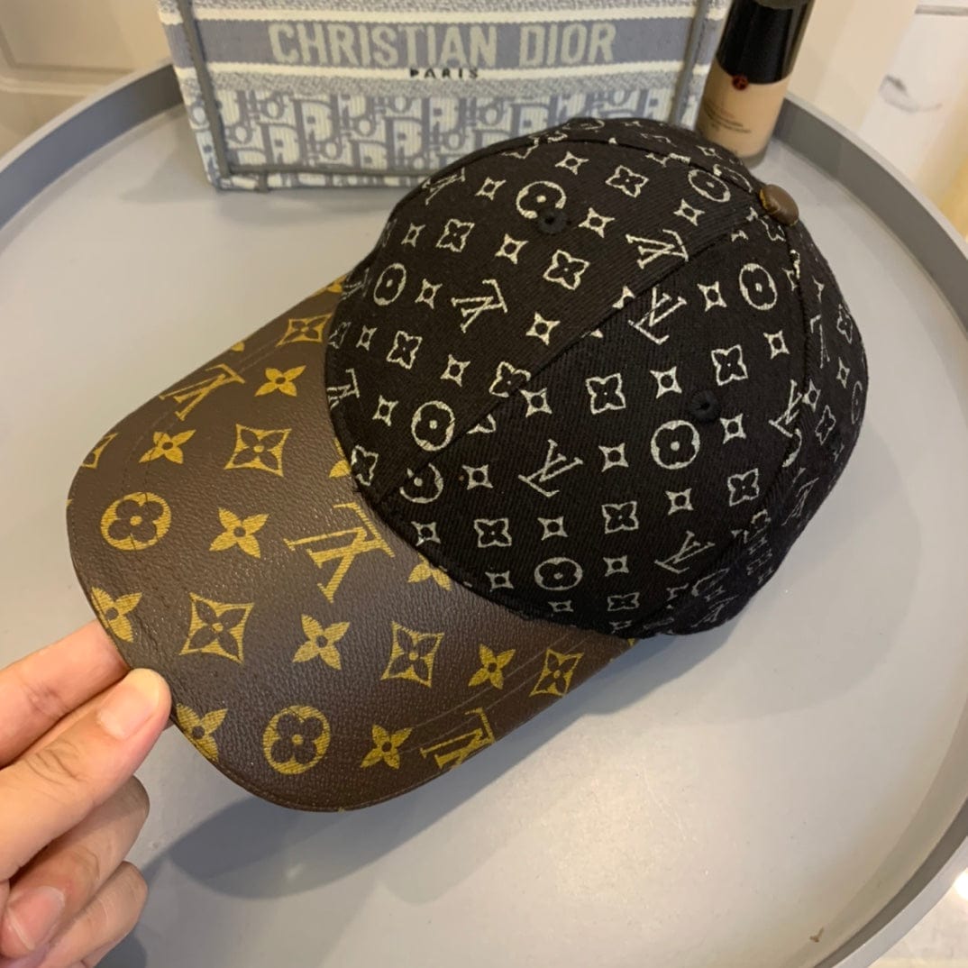 Tunde Store Louis Vuitton Monogram-Print Cap in Black Canvas with Brown Leather Brim