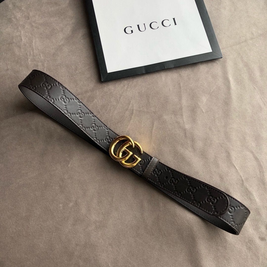Tunde Store Luxurious Engraved Black Gucci Belt - Golden Gucci Buckle