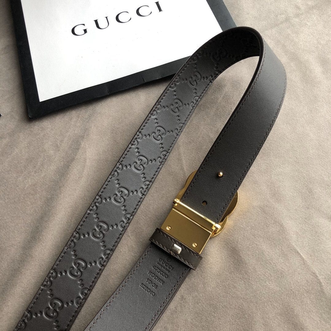 Tunde Store Luxurious Engraved Black Gucci Belt - Golden Gucci Buckle