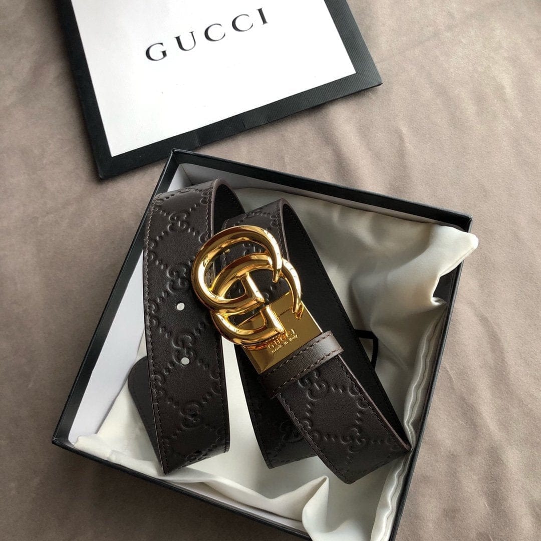 Tunde Store Luxurious Engraved Black Gucci Belt - Golden Gucci Buckle