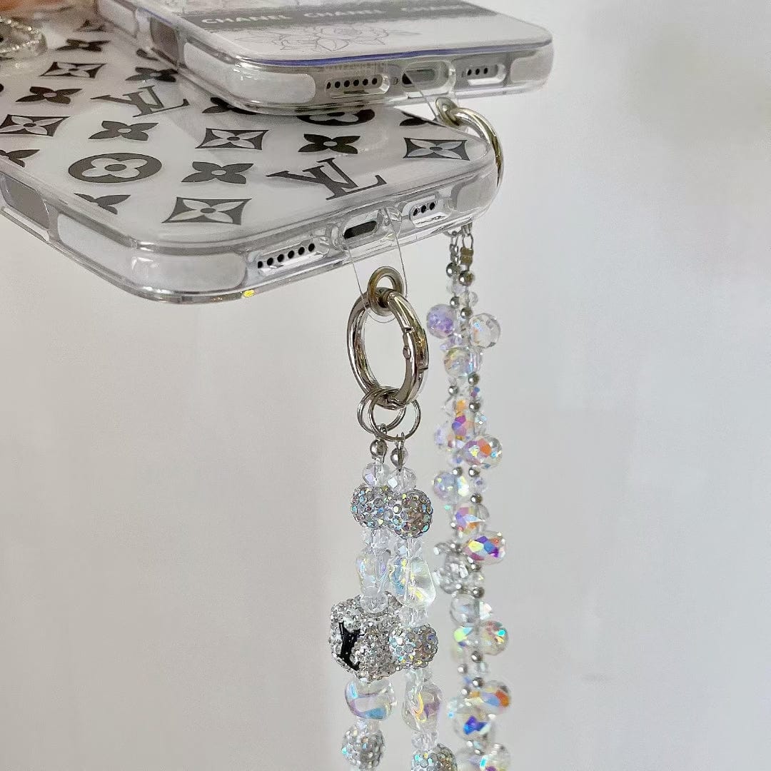 Tunde Store Luxury Monochrome iPhone Case Set – Louis Vuitton & Chanel Inspired with Beaded Strap