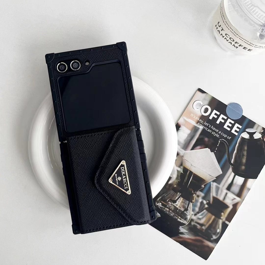 Tunde Store Prada Black Leather Z Flip 3 Cover | Z Flip 4 | Z Flip 5