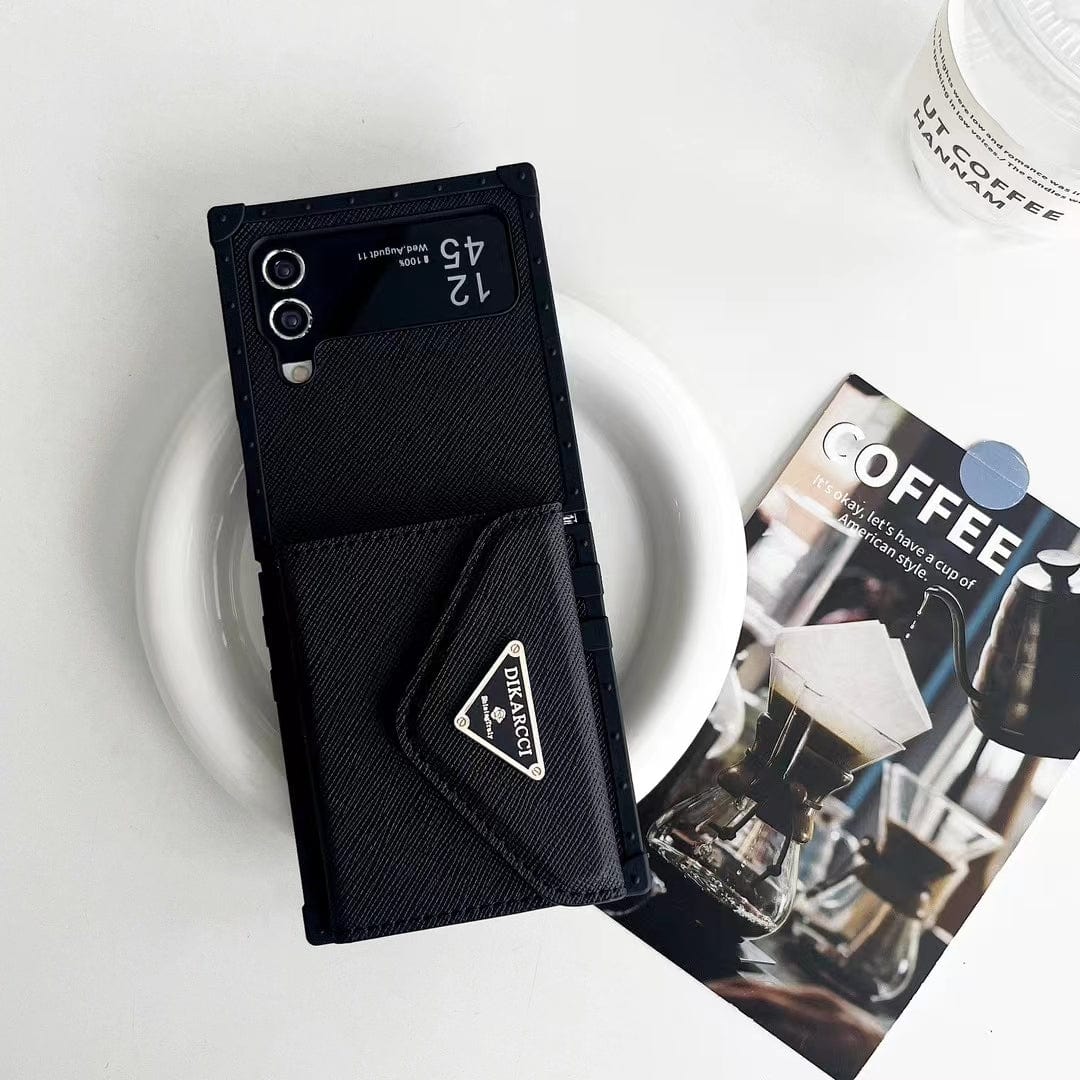 Tunde Store Prada Black Leather Z Flip 3 Cover | Z Flip 4 | Z Flip 5