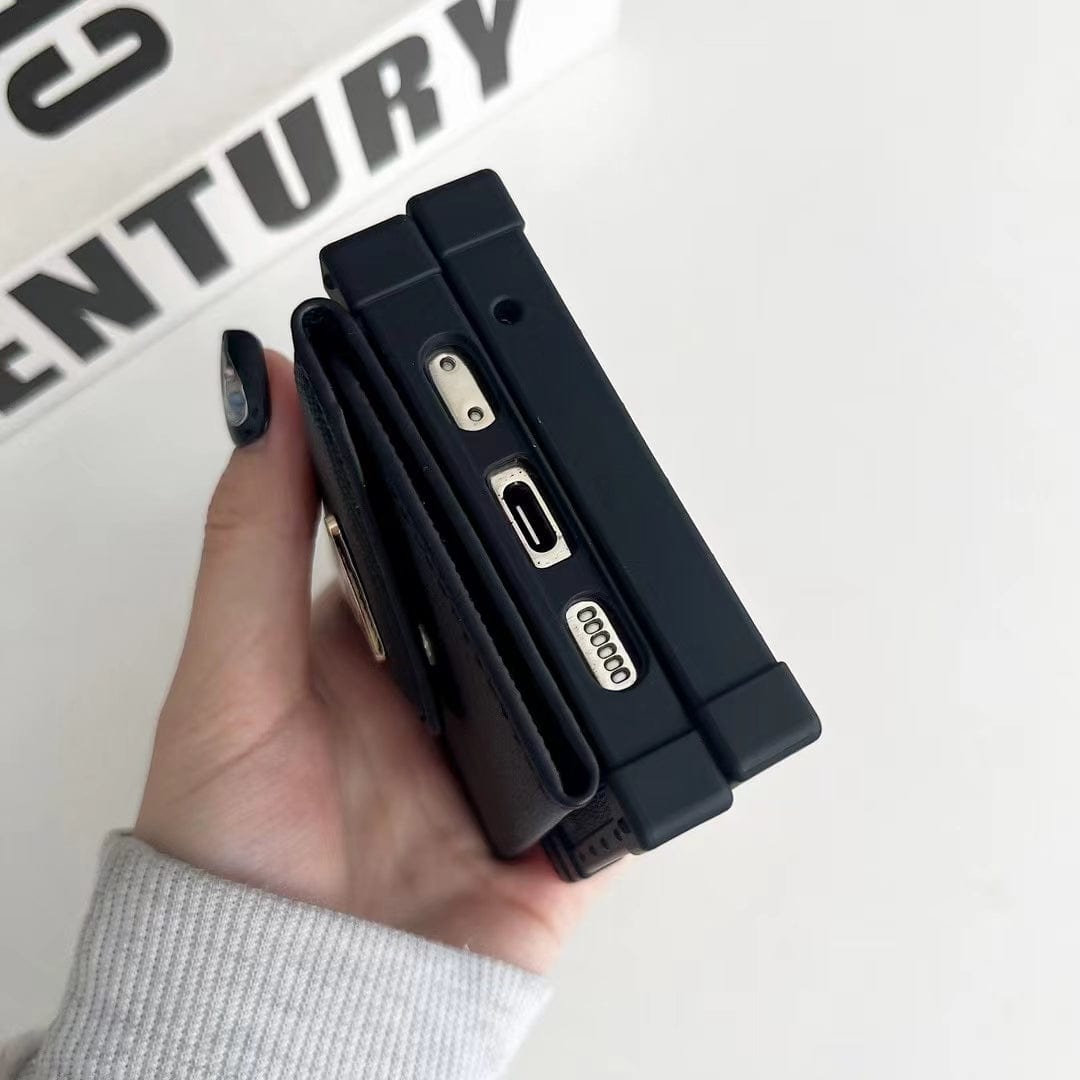 Tunde Store Prada Black Leather Z Flip 3 Cover | Z Flip 4 | Z Flip 5