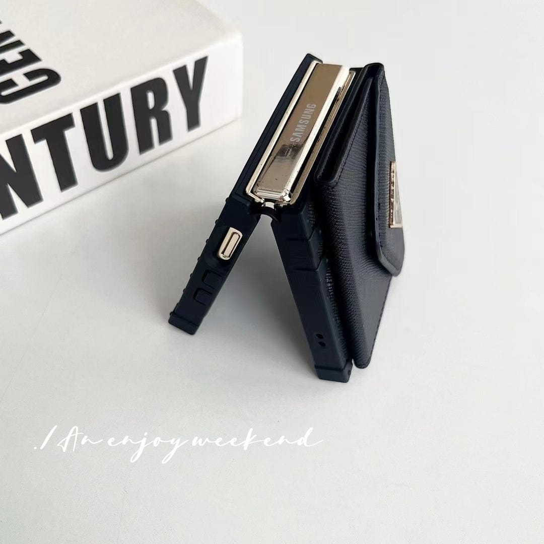 Tunde Store Prada Black Leather Z Flip 3 Cover | Z Flip 4 | Z Flip 5