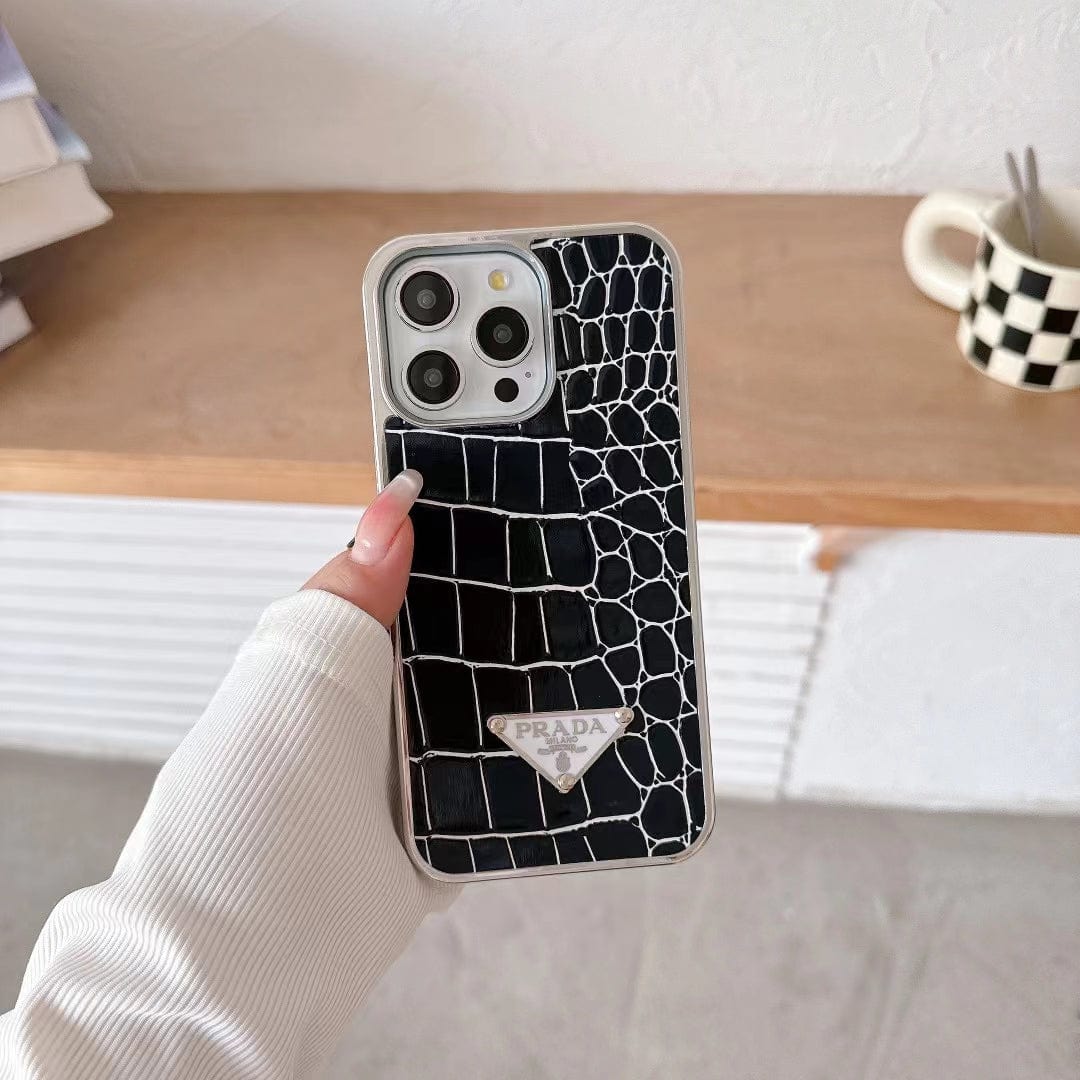 Tunde Store Prada Croc-Embossed Designer Phone Case for iPhone 11 to 16