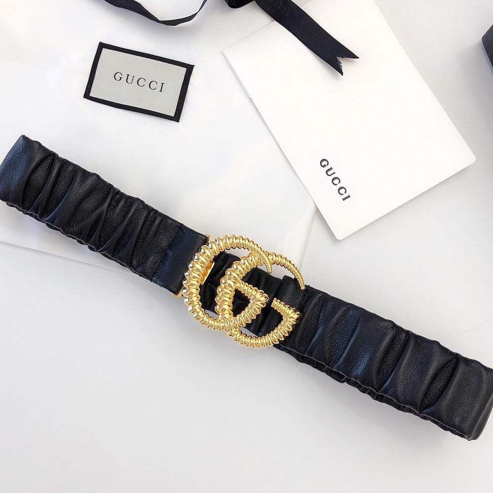 Tunde Store Premium Leather Black Gucci Belt - Golden Buckle