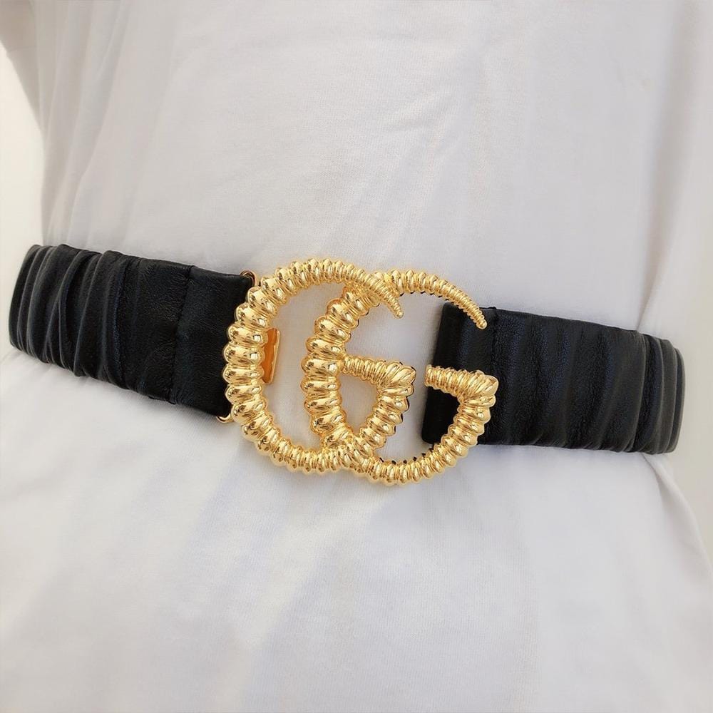 Tunde Store Premium Leather Black Gucci Belt - Golden Buckle