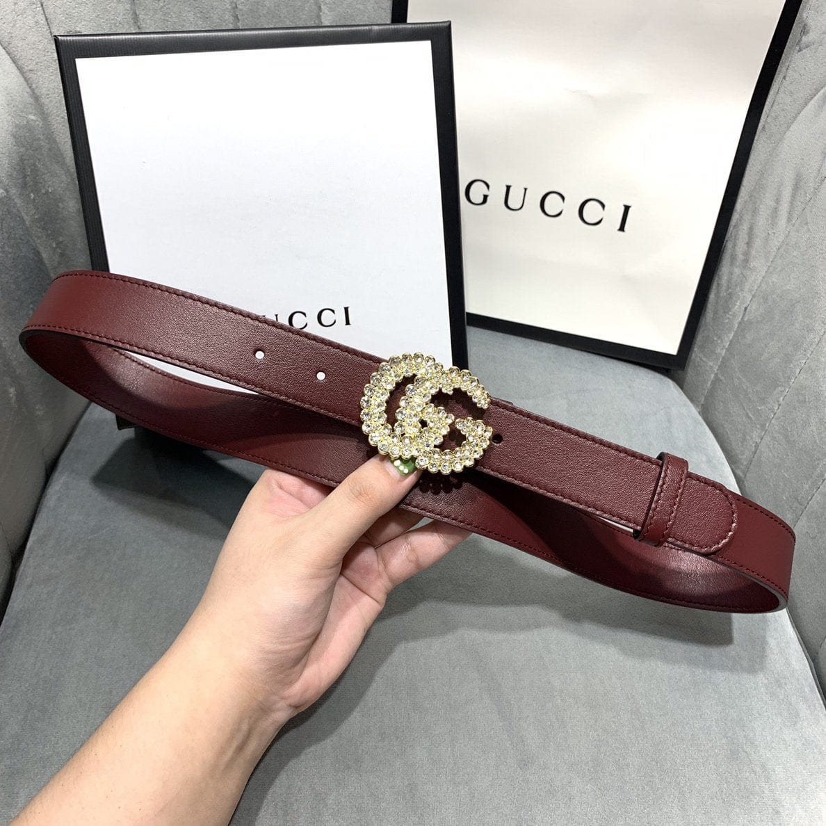 Tunde Store Rosewood Elegance Gucci Leather Belt - Embellished Gucci Buckle
