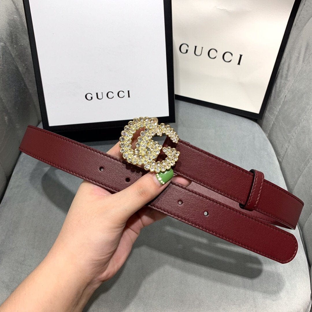 Tunde Store Rosewood Elegance Gucci Leather Belt - Embellished Gucci Buckle
