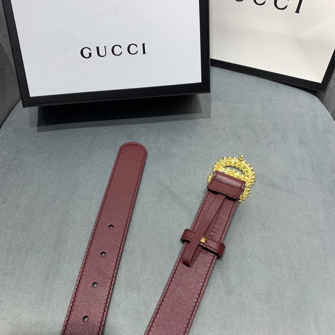 Tunde Store Rosewood Elegance Gucci Leather Belt - Embellished Gucci Buckle
