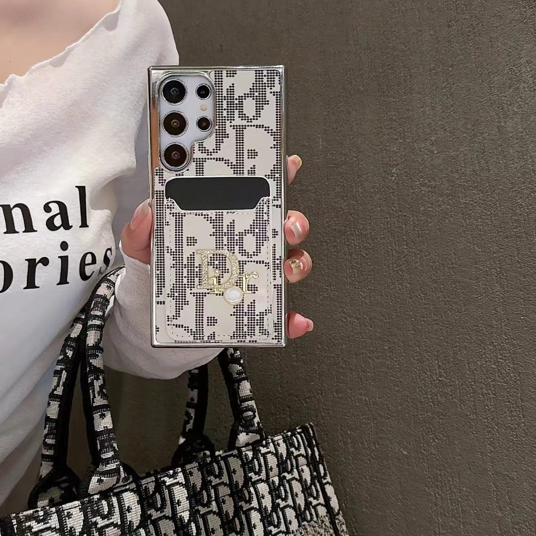 CherifCrochet Christian Dior Designer Phone Case with Card Holder for Samsung S23 and S24