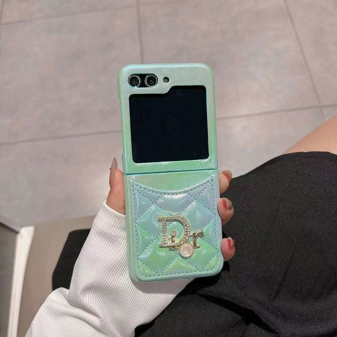 CherifCrochet Dior-Inspired Quilted Samsung Z Flip Case with Card Holder – Available for Z Flip 3, 4, 5, and 6