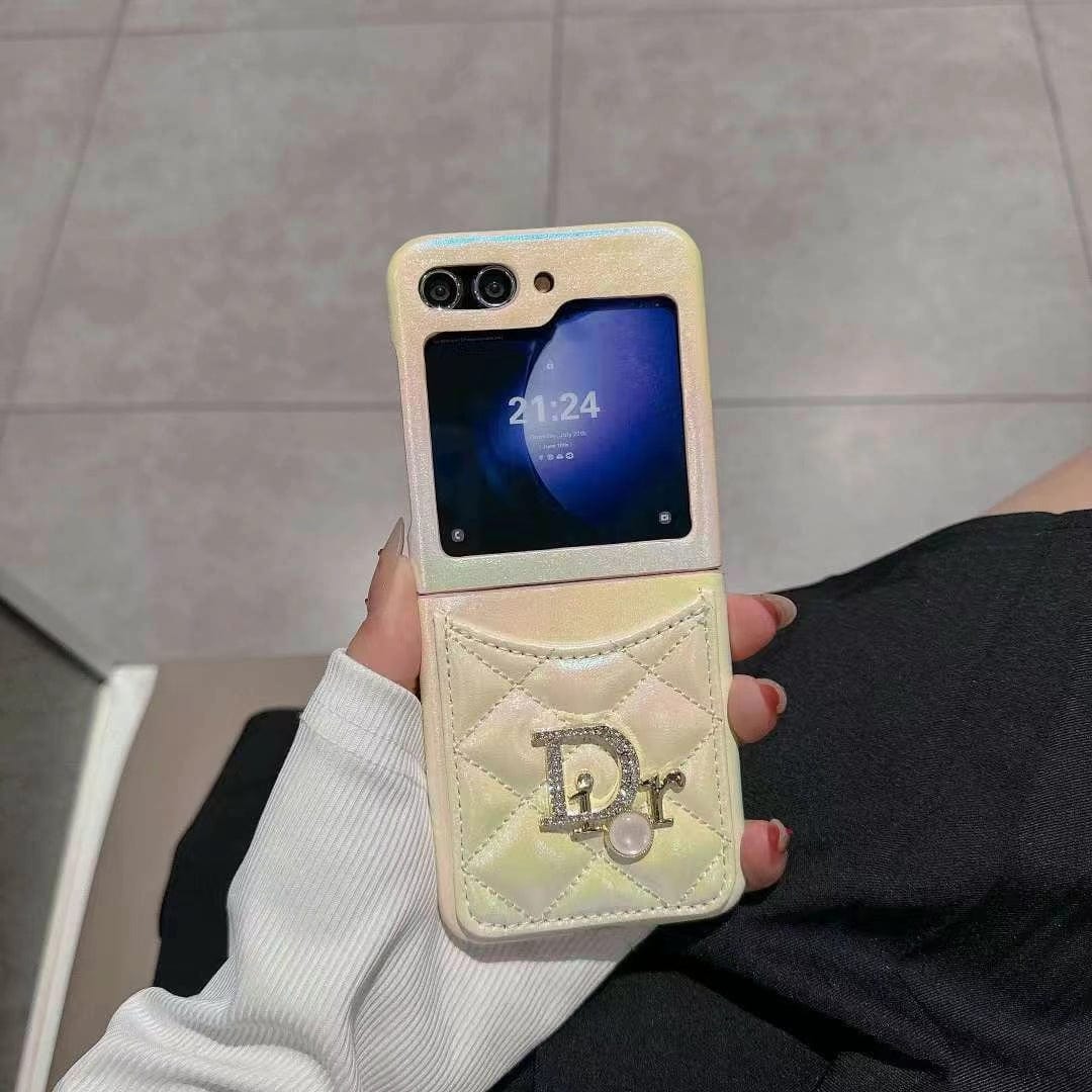CherifCrochet Dior-Inspired Quilted Samsung Z Flip Case with Card Holder – Available for Z Flip 3, 4, 5, and 6
