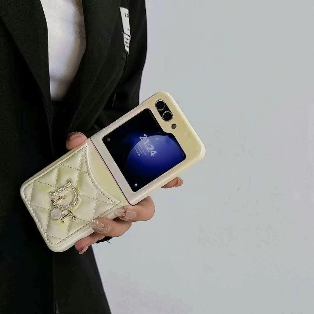 CherifCrochet Dior-Inspired Quilted Samsung Z Flip Case with Card Holder – Available for Z Flip 3, 4, 5, and 6