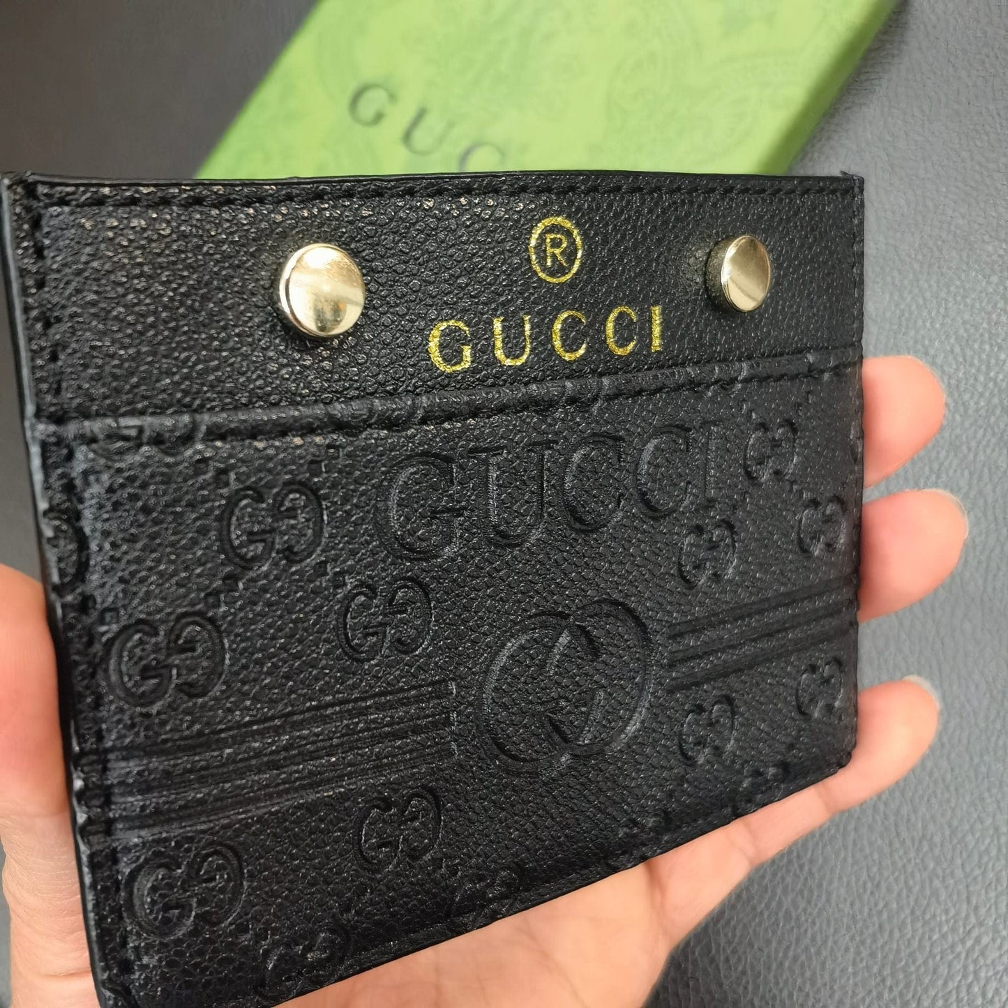CherifCrochet Gucci Embossed Leather Card Holder Wallet