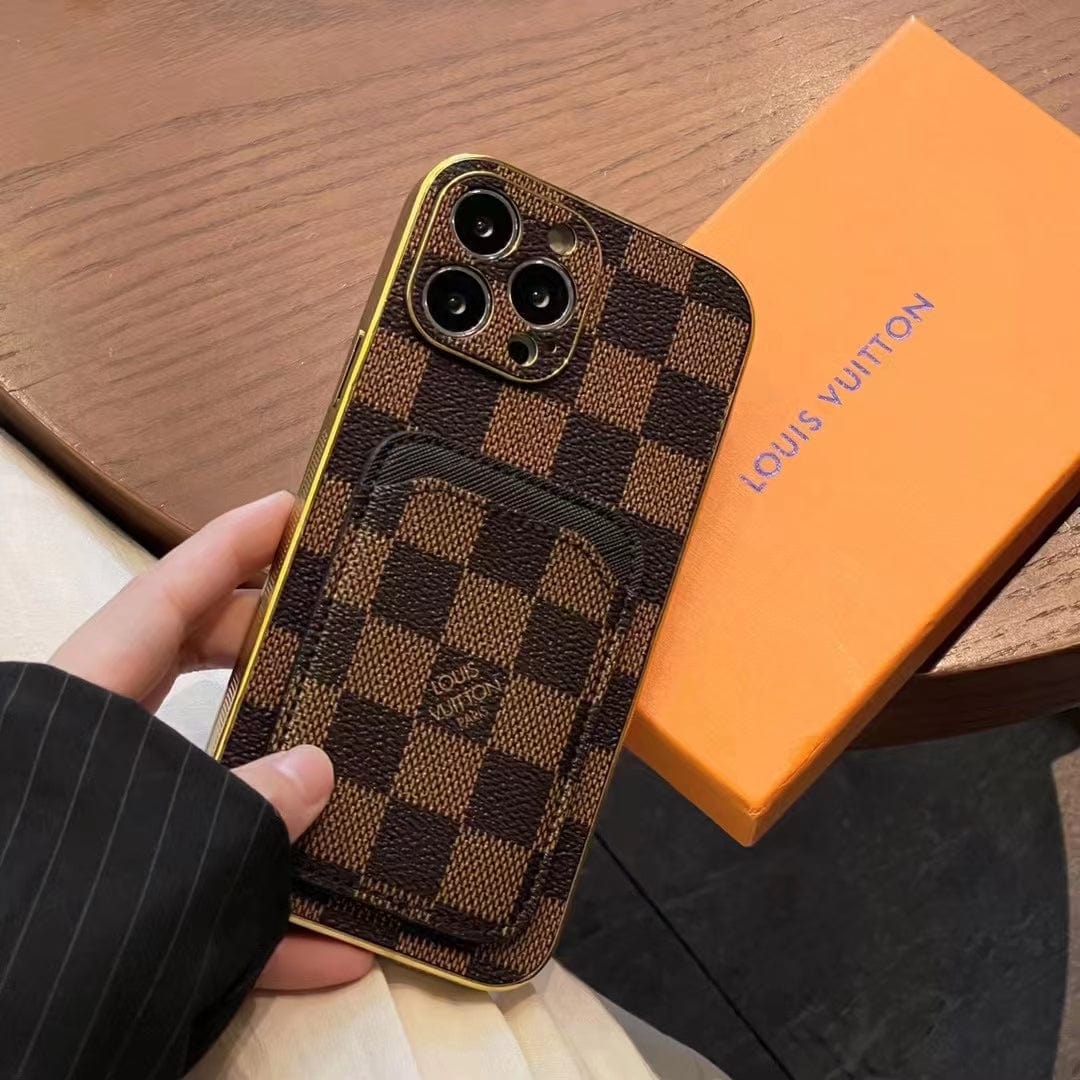 Ibesal Jewelry Louis Vuitton Monogram iPhone Case with Credit Card Pouch