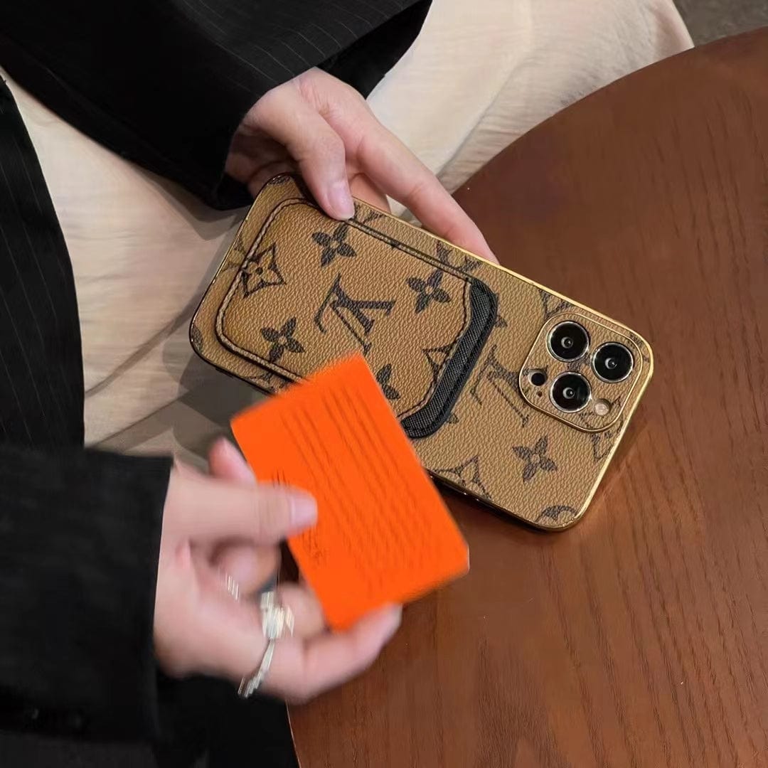 Ibesal Jewelry Louis Vuitton Monogram iPhone Case with Credit Card Pouch