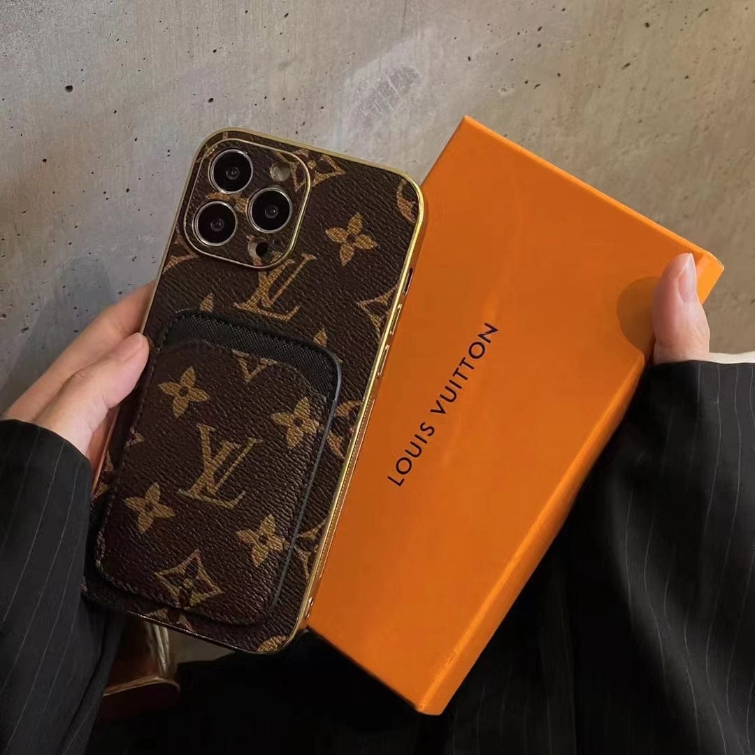 Ibesal Jewelry Louis Vuitton Monogram iPhone Case with Credit Card Pouch
