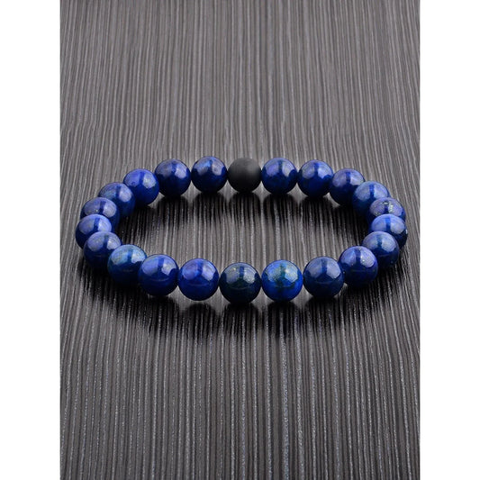 Ibesal Jewelry Men’s Blue Lapis Lazuli and Matte Onyx Bead Stretch Bracelet