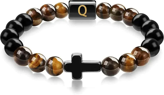 Ibesal Jewelry SOOWOOT Men’s Tiger Eye Cross Bracelet – Christian Gift (Q)