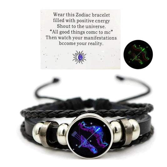Ibesal Jewelry Unisex Vintage Zodiac Leather Bracelet – Adjustable Handmade Birthday Jewelry