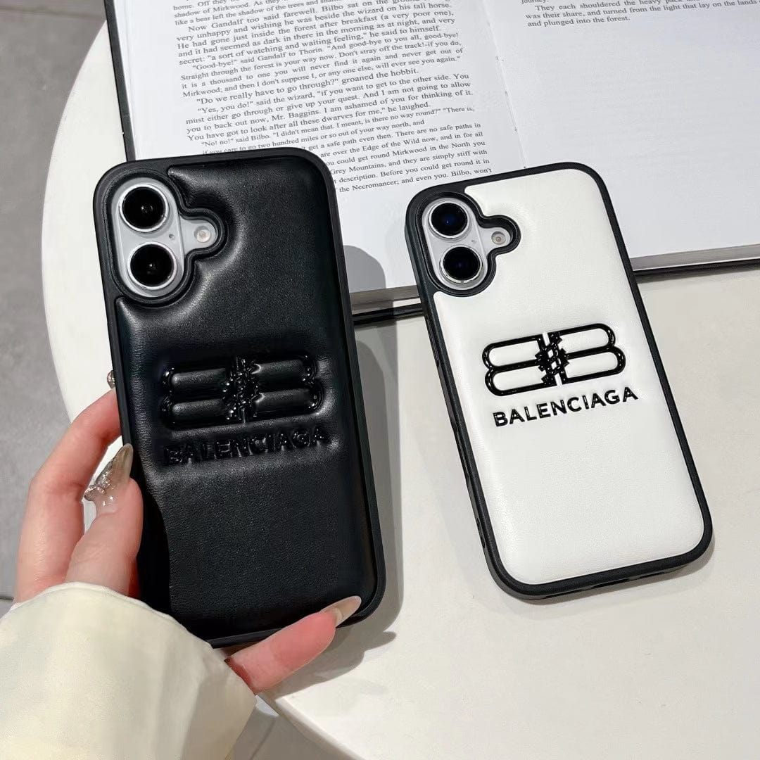 Tunde Store Balenciaga BB Logo Embossed Leather iPhone Case