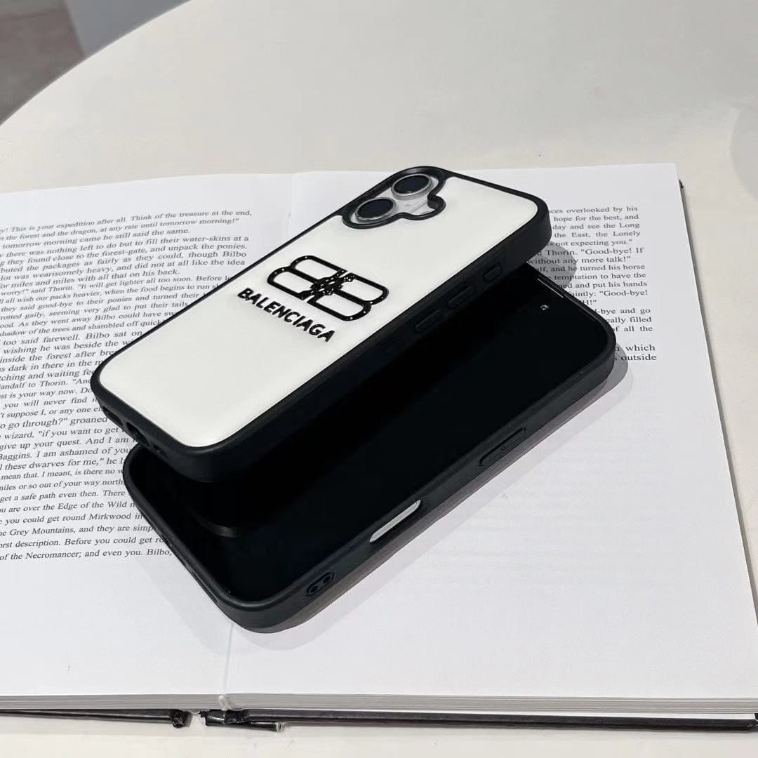 Tunde Store Balenciaga BB Logo Embossed Leather iPhone Case