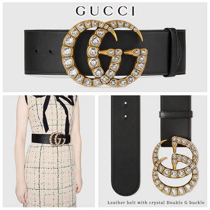 Tunde Store Black Gucci Belt - Golden Finished Crystaled Gucci Buckle