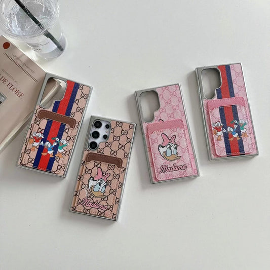 Tunde Store Cartoon-Themed Designer Phone Case with Card Holder for Samsung S23 and S24