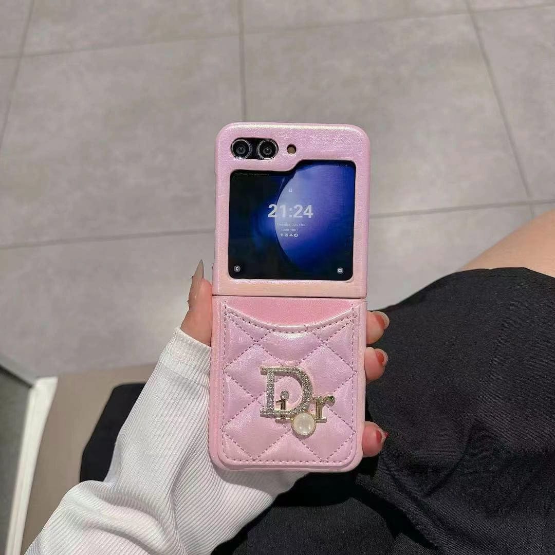 Tunde Store Dior-Inspired Quilted Samsung Z Flip Case with Card Holder – Available for Z Flip 3, 4, 5, and 6