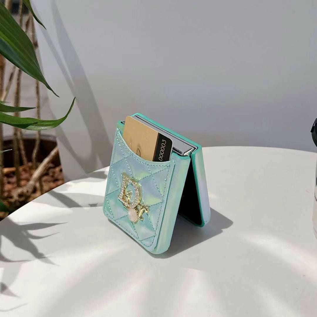 Tunde Store Dior-Inspired Quilted Samsung Z Flip Case with Card Holder – Available for Z Flip 3, 4, 5, and 6