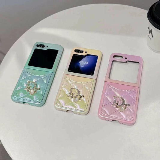Tunde Store Dior-Inspired Quilted Samsung Z Flip Case with Card Holder – Available for Z Flip 3, 4, 5, and 6