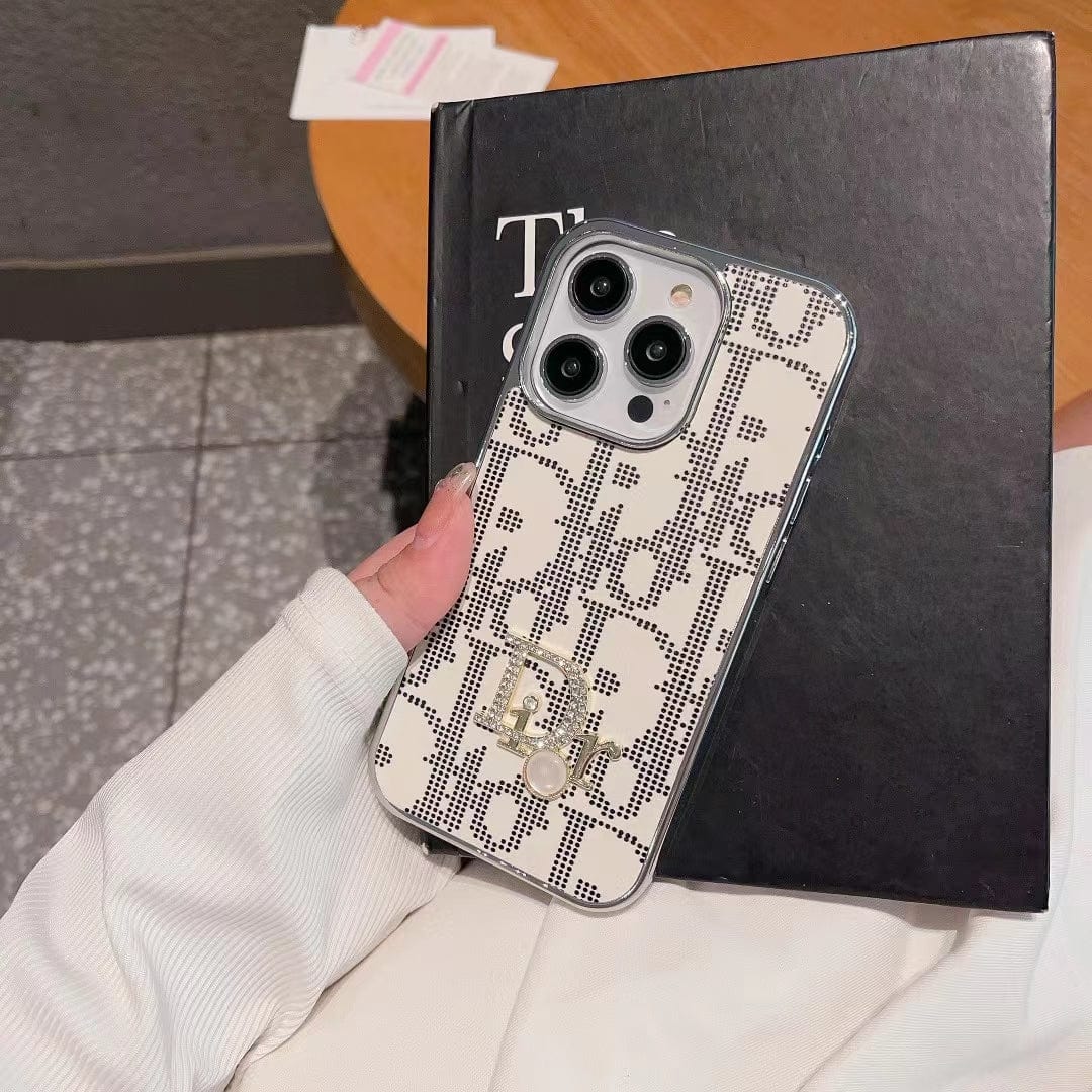 Tunde Store Dior iPhone Cases with Iconic Pattern and Pearl Accent