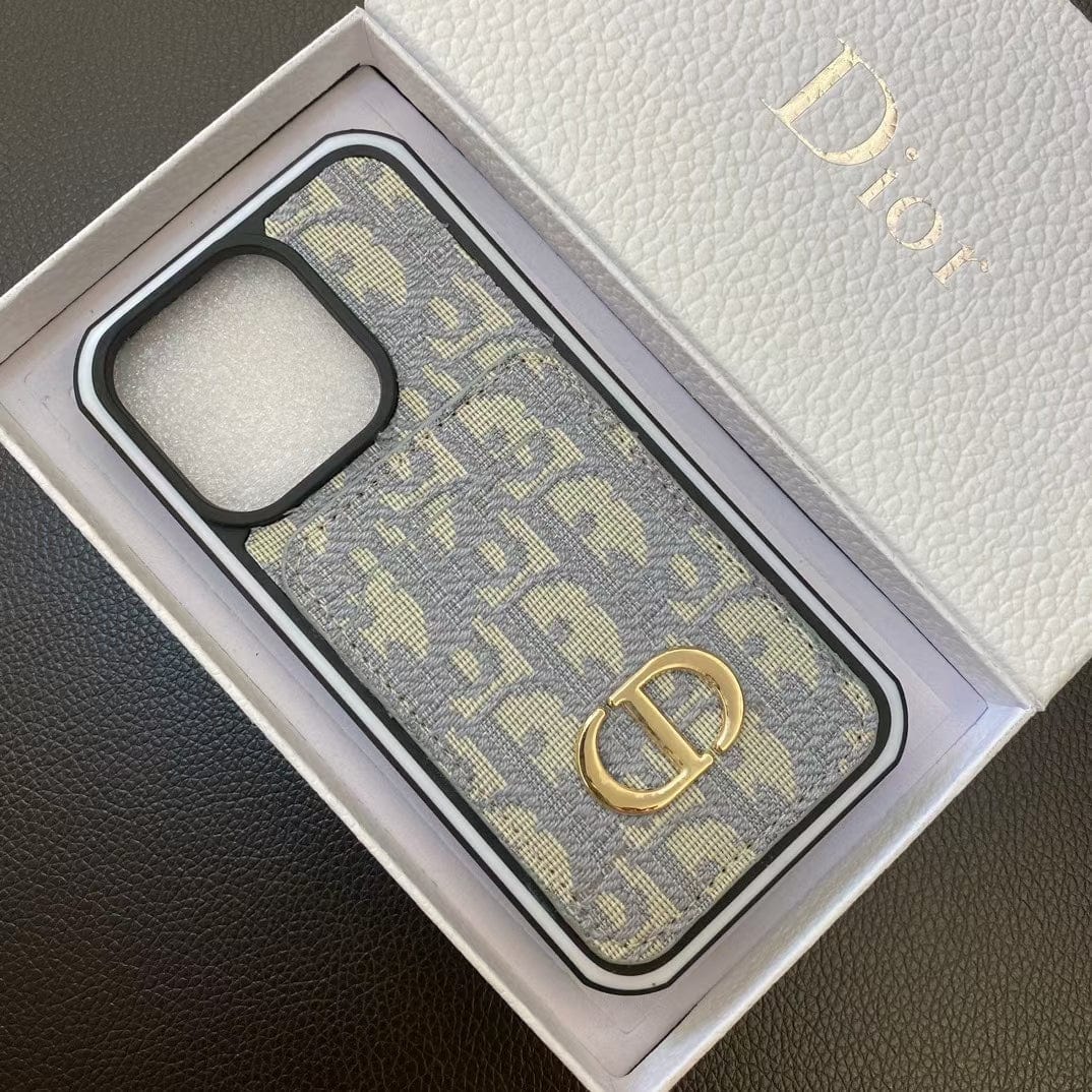 Tunde Store Dior Monogram iPhone Cases with Gold "CD" Logo and Card Holder - Signature Series