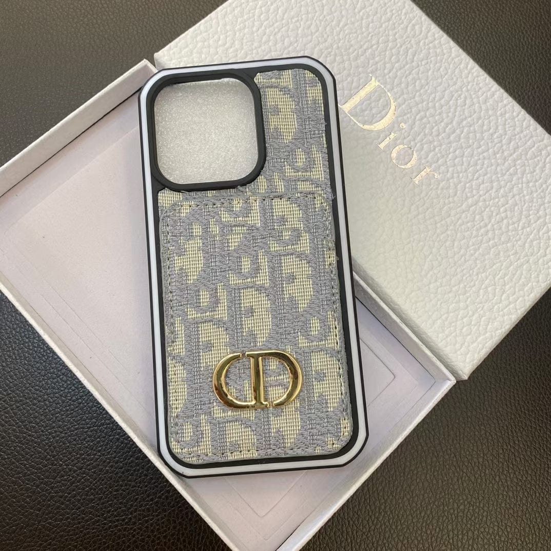 Tunde Store Dior Monogram iPhone Cases with Gold "CD" Logo and Card Holder - Signature Series