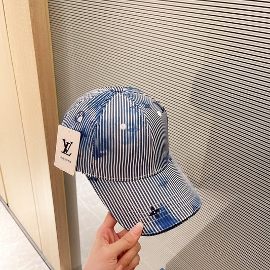 Tunde Store Elegant Blue & White Striped Louis Vuitton Cap with Floral Accents
